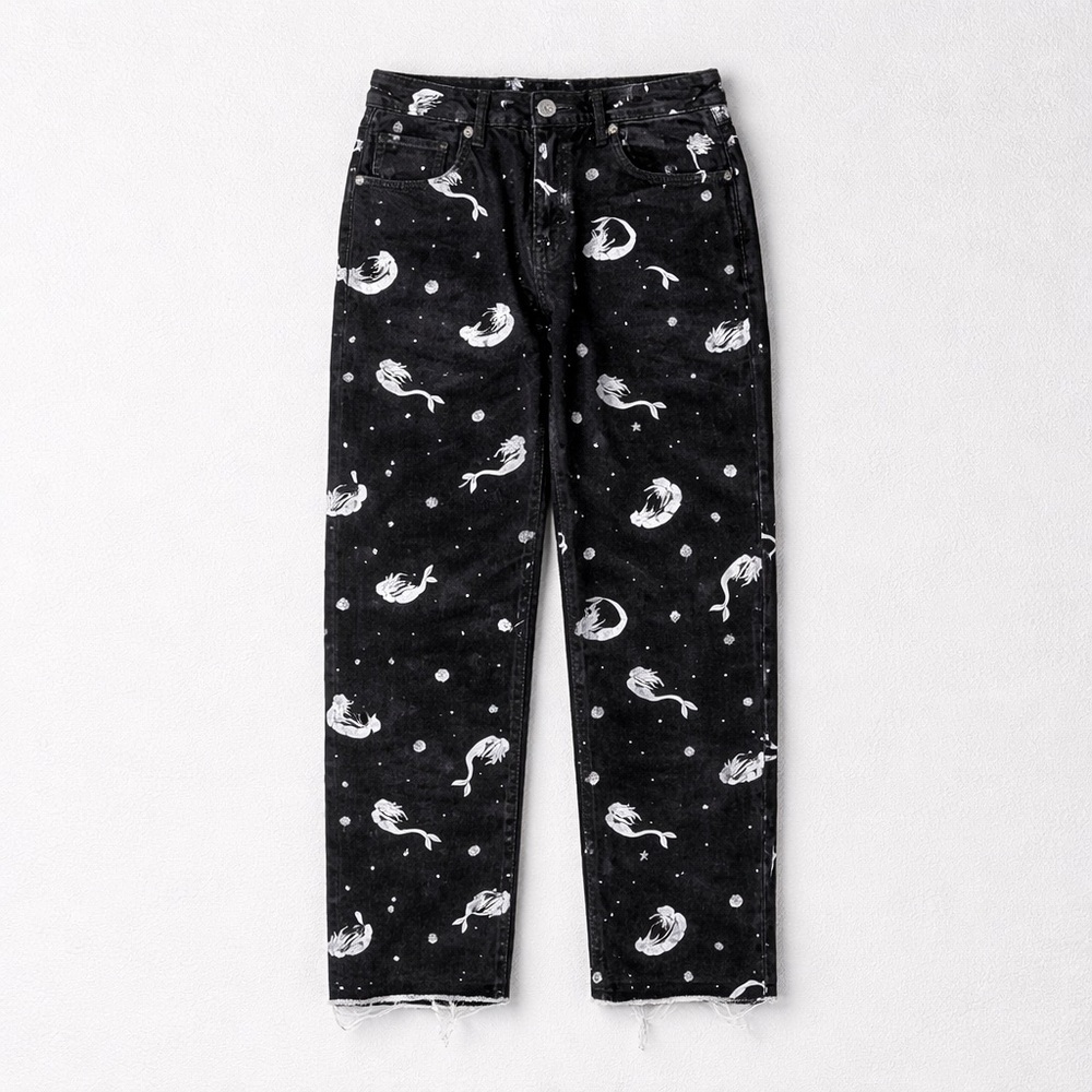 Black Jeans with White Whale Print Zara xxs